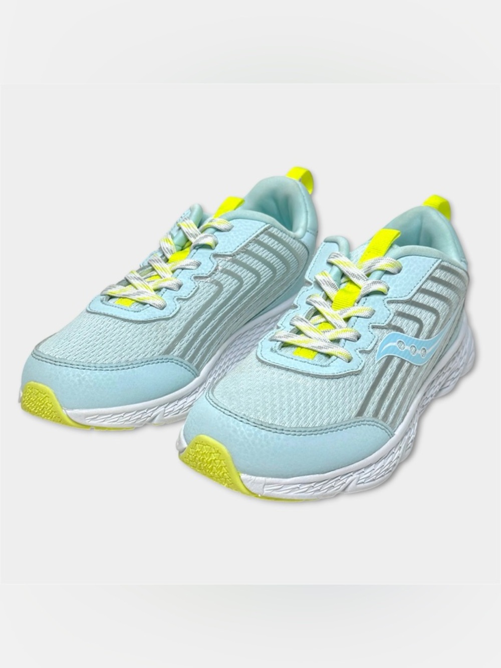 Saucony Wind 3.0 Kids Sneakers | Size 2.5 | Aqua Neon Yellow Girls Running Shoes